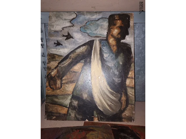 Lot 96 - schilderij op plank. 4 stuks - afbeelding 2 van  5