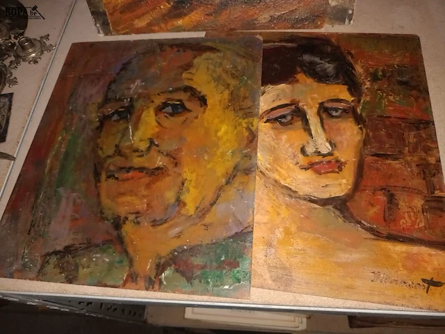 Lot 96 - schilderij op plank. 4 stuks - afbeelding 3 van  5