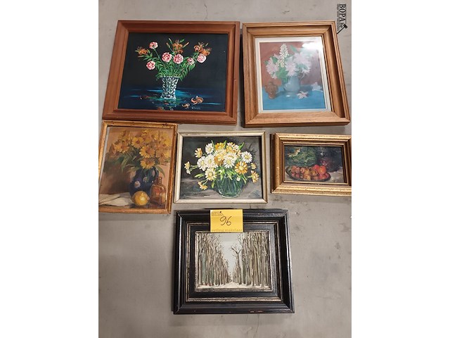 Lot 96 - schilderijen. 6 stuks - afbeelding 1 van  5