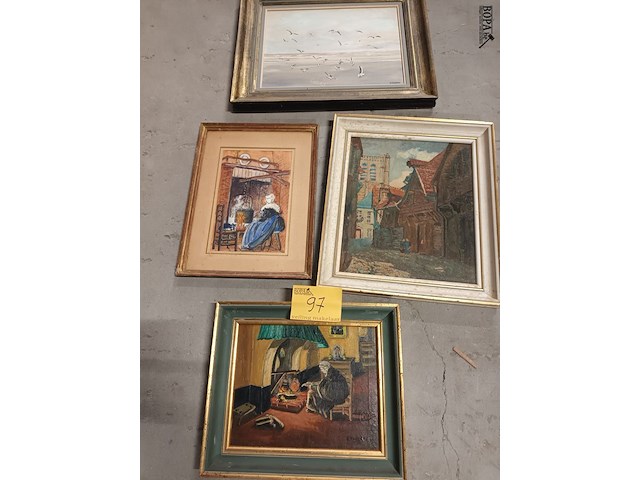 Lot 97 - schilderijen. 4 stuks - afbeelding 1 van  5