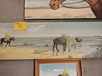 Lot 98 - schilderij garnaalvissers en paard. 3 stuks - afbeelding 1 van  4