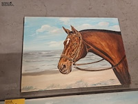 Lot 98 - schilderij garnaalvissers en paard. 3 stuks - afbeelding 4 van  4