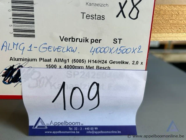 Lot bestaande uit 8 aluminium platen van het type almg1 (5005) h14/h24, afmetingen van 4000 x 1500 x 2 mm en zijn voorzien van beschermfolie. - afbeelding 2 van  3