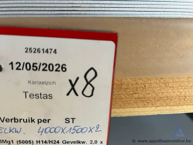 Lot bestaande uit 8 aluminium platen van het type almg1 (5005) h14/h24, afmetingen van 4000 x 1500 x 2 mm en zijn voorzien van beschermfolie. - afbeelding 3 van  3