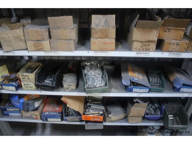 Lot bevestigingsmaterialen pgb-fasteners, diverse schroeven, bouten, moeren en pluggen, diverse maten, in dozen en bakken - afbeelding 3 van  6