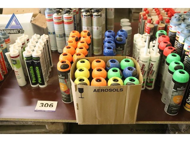 Lot diverse wo lot pu-schuim - soudal - lot kitkokers - parasilico - diverse types spuitbus - soppec - fluo lot van 24 spuitbussen - aerosols - afbeelding 1 van  4