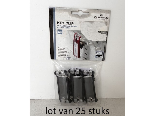 Lot van 25 x 6 duurzame sleutelring met sleutelclip, zwart - afbeelding 1 van  2