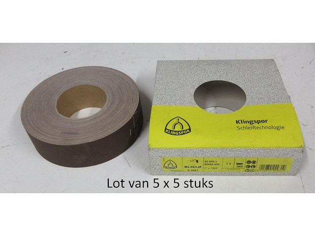 Lot van 5x 50m schuurpapierrollen klingspor 3861 kl361 jf 50x50000 korrel 360 - afbeelding 1 van  1