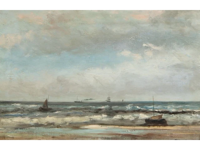 Louis artan (1837-1890), marine, oil on canvas 40 x 60 cm. (15 3/4 x 23.62 in.), frame: 71 x 91 cm. (27.94 x 35.82 in.) - afbeelding 1 van  6
