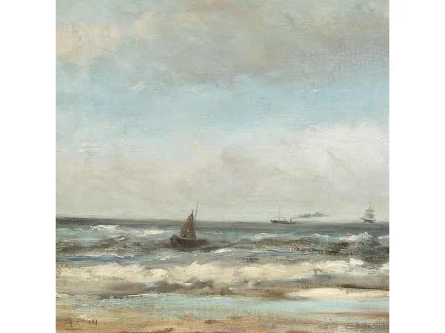 Louis artan (1837-1890), marine, oil on canvas 40 x 60 cm. (15 3/4 x 23.62 in.), frame: 71 x 91 cm. (27.94 x 35.82 in.) - afbeelding 5 van  6