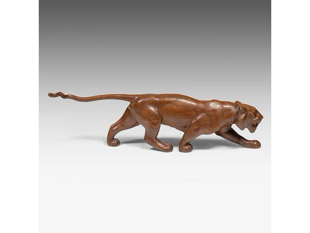 Louis emile morlet (xx), a wooden art deco sculpture of a prowling lioness 29 x 112 cm. (11.41 x 44.09 in.) - afbeelding 2 van  8