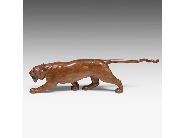 Louis emile morlet (xx), a wooden art deco sculpture of a prowling lioness 29 x 112 cm. (11.41 x 44.09 in.) - afbeelding 3 van  8
