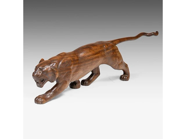 Louis emile morlet (xx), a wooden art deco sculpture of a prowling lioness 29 x 112 cm. (11.41 x 44.09 in.) - afbeelding 4 van  8