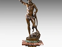 Louis gossin (1846-1928), david vainqueur de goliath, patinated bronze on a marble column the bronze: 60 cm. (23.62 in.), with marble column: 176 cm. (69.29 in.)