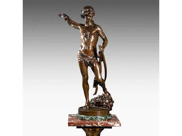 Louis gossin (1846-1928), david vainqueur de goliath, patinated bronze on a marble column the bronze: 60 cm. (23.62 in.), with marble column: 176 cm. (69.29 in.) - afbeelding 5 van  12