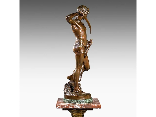Louis gossin (1846-1928), david vainqueur de goliath, patinated bronze on a marble column the bronze: 60 cm. (23.62 in.), with marble column: 176 cm. (69.29 in.) - afbeelding 9 van  12