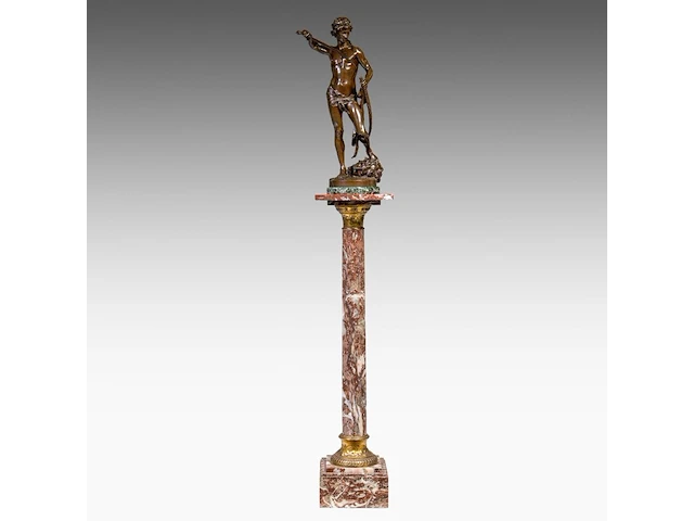 Louis gossin (1846-1928), david vainqueur de goliath, patinated bronze on a marble column the bronze: 60 cm. (23.62 in.), with marble column: 176 cm. (69.29 in.) - afbeelding 11 van  12