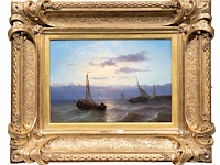 Louis johan hendrik meijer (1809-1866), colourful sunset along a coast, oil on mahogany 34 x 49.5 cm. (13.39 x 19.48 in.), frame: 65 x 78 cm. (25.58 x 30.71 in.) - afbeelding 2 van  5