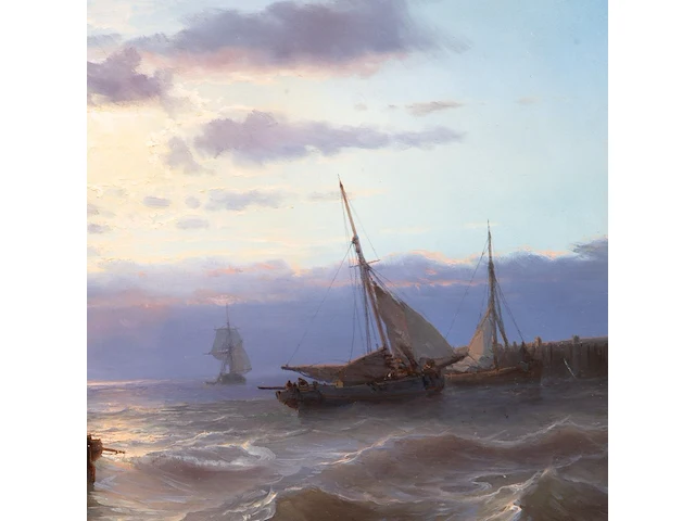 Louis johan hendrik meijer (1809-1866), colourful sunset along a coast, oil on mahogany 34 x 49.5 cm. (13.39 x 19.48 in.), frame: 65 x 78 cm. (25.58 x 30.71 in.) - afbeelding 4 van  5