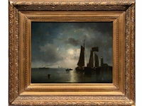Louis johan hendrik meijier (1809-1866), harbour view under moonlight, oil on mahogany 32.5 x 46.5 cm. (12.80 x 18.30 in.), frame: 56 x 65 cm. (22.05 x 25.58 in.) - afbeelding 2 van  6