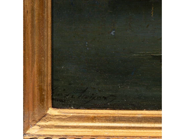 Louis johan hendrik meijier (1809-1866), harbour view under moonlight, oil on mahogany 32.5 x 46.5 cm. (12.80 x 18.30 in.), frame: 56 x 65 cm. (22.05 x 25.58 in.) - afbeelding 4 van  6