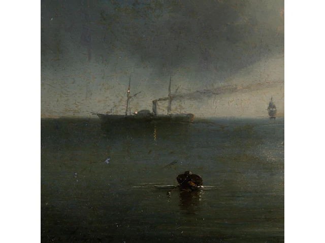 Louis johan hendrik meijier (1809-1866), harbour view under moonlight, oil on mahogany 32.5 x 46.5 cm. (12.80 x 18.30 in.), frame: 56 x 65 cm. (22.05 x 25.58 in.) - afbeelding 6 van  6