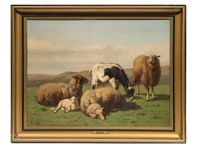 Louis robbe (1806-1887), flock of sheep and a goat in a landscape, oil on canvas 55 x 75 cm. (21.64 x 29.53 in.), frame: 69 x 88 cm. (27.17 x 34.64 in.) - afbeelding 2 van  6