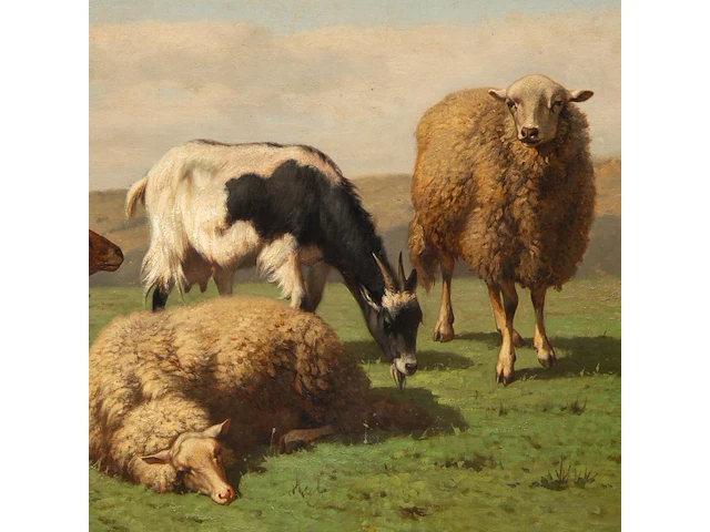 Louis robbe (1806-1887), flock of sheep and a goat in a landscape, oil on canvas 55 x 75 cm. (21.64 x 29.53 in.), frame: 69 x 88 cm. (27.17 x 34.64 in.) - afbeelding 4 van  6