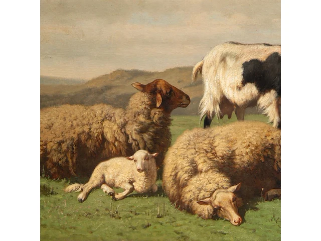 Louis robbe (1806-1887), flock of sheep and a goat in a landscape, oil on canvas 55 x 75 cm. (21.64 x 29.53 in.), frame: 69 x 88 cm. (27.17 x 34.64 in.) - afbeelding 5 van  6