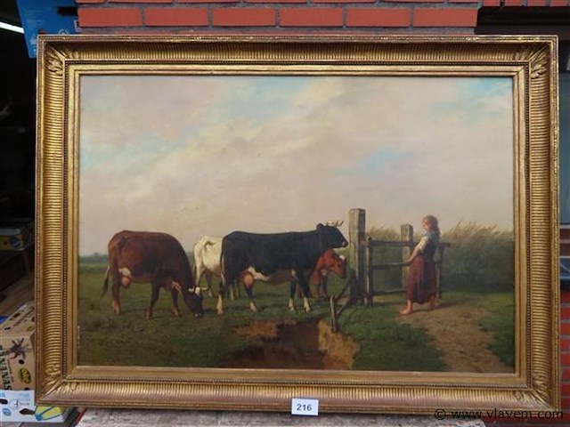 Louis robbe (1806-1887) jonge boerin met koeien - afbeelding 1 van  9