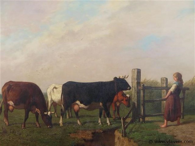 Louis robbe (1806-1887) jonge boerin met koeien - afbeelding 2 van  9