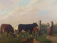 Louis robbe (1806-1887) jonge boerin met koeien - afbeelding 2 van  9