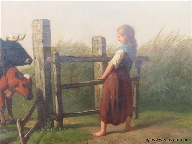 Louis robbe (1806-1887) jonge boerin met koeien - afbeelding 3 van  9