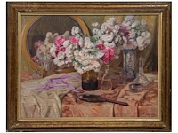 Louis van den eynde (1881-1966), still life of a toilet table with a flower bouquet, oil on canvas 75 x 100 cm. (29.53 x 39.36 in.), frame: 91 x 116 cm. (35.82 x 45.67 in.) - afbeelding 2 van  8