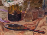 Louis van den eynde (1881-1966), still life of a toilet table with a flower bouquet, oil on canvas 75 x 100 cm. (29.53 x 39.36 in.), frame: 91 x 116 cm. (35.82 x 45.67 in.) - afbeelding 8 van  8