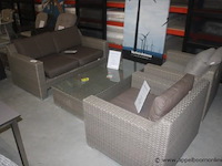 Lounge - 4x kussenset voor fauteuil azur uitvoering sunbrella (sbr)- 3127-3127 uni mink brown | 2x lc adelaide hr5mm antique grey | tweezit adelaide hr5mm antique grey | salontafel incl.glas 160x70cm adelaide hr5mm antique grey - afbeelding 1 van  5