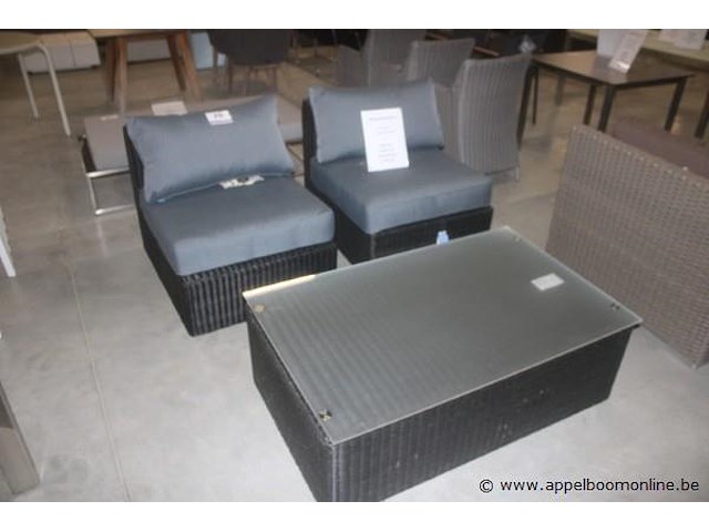 Lounge - memphis midden element black brush met kussens antraciet uitvoering- zwart / kussens grijs olefin - afbeelding 1 van  3