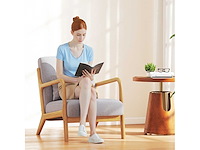 Loungefauteuil - 3 kussens inbegrepen - diepe zitting - armleuningen - rubberhouten frame - grijs fluweel uiterlijk - afbeelding 2 van  7