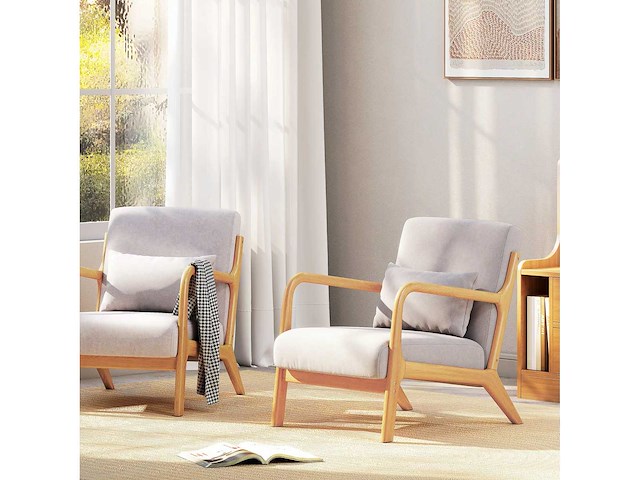 Loungefauteuil - 3 kussens inbegrepen - diepe zitting - armleuningen - rubberhouten frame - grijs fluweel uiterlijk - afbeelding 6 van  7