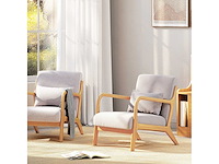 Loungefauteuil - 3 kussens inbegrepen - diepe zitting - armleuningen - rubberhouten frame - grijs fluweel uiterlijk - afbeelding 6 van  7