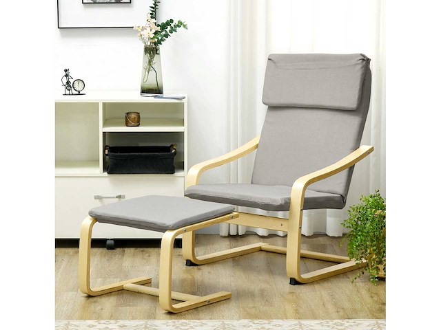 Loungefauteuil met voetensteun, linnen look bekleding - afbeelding 1 van  6