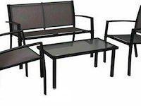 Loungeset - 4-persoons zithoek - textileen staal - zwart - afbeelding 1 van  3