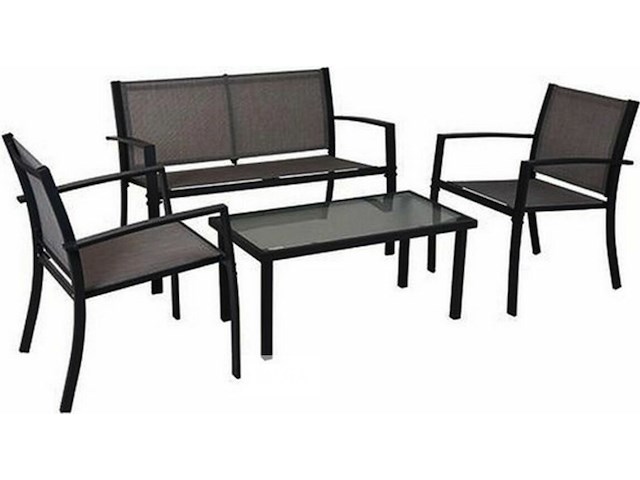 Loungeset - 4-persoons zithoek - textileen staal - zwart - afbeelding 1 van  3
