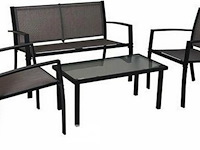 Loungeset - 4-persoons zithoek - textileen staal - zwart - afbeelding 2 van  3