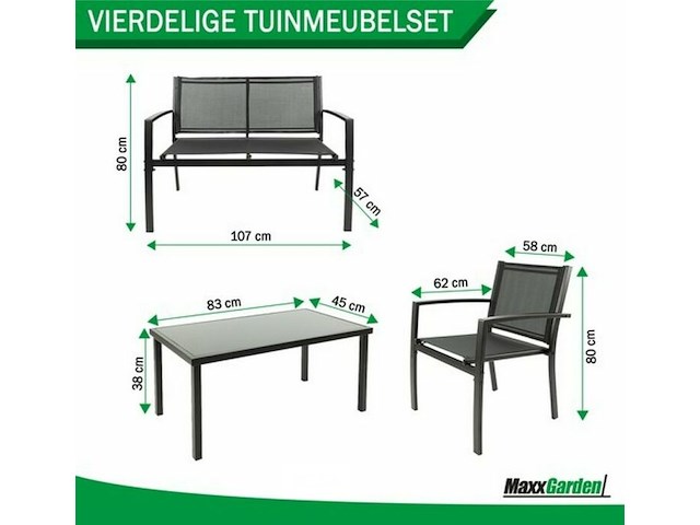 Loungeset - 4-persoons zithoek - textileen staal - zwart - afbeelding 3 van  3