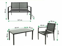 Loungeset - 4-persoons zithoek - textileen staal - zwart - afbeelding 3 van  3