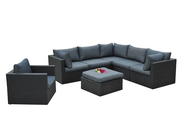 Loungeset - 7-delig wicker - zwart / antraciete kussens - afbeelding 3 van  3