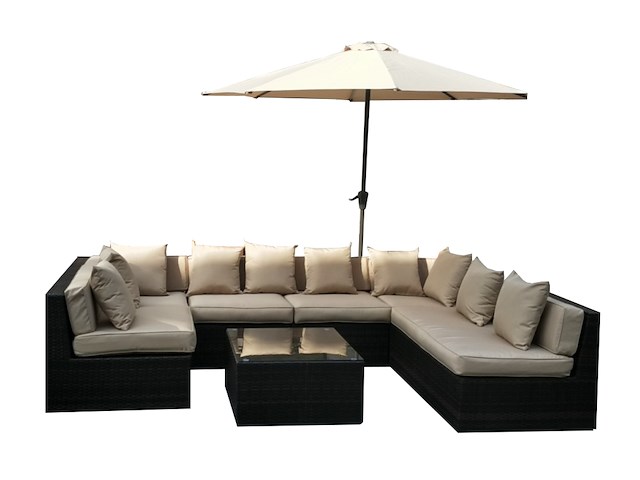 Loungeset - 8-delig wicker bruin + zandkleurig met parasol - afbeelding 2 van  3