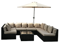 Loungeset - 8-delig wicker bruin + zandkleurig met parasol - afbeelding 2 van  3