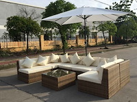 Loungeset - 8-delig wicker bruin + zandkleurig met parasol - afbeelding 3 van  3
